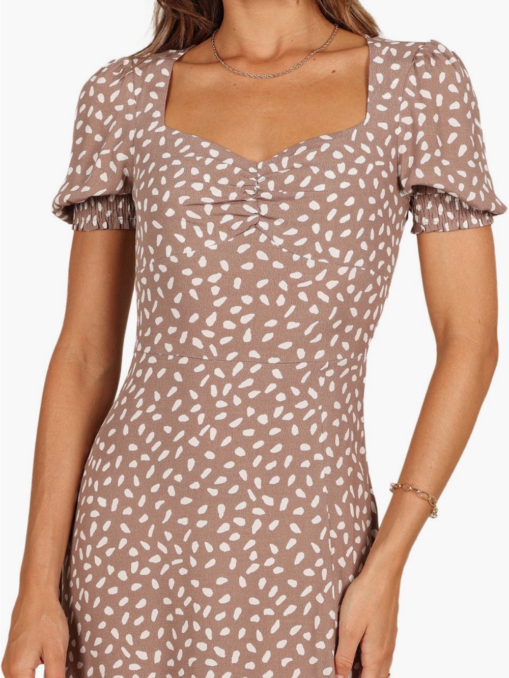 Petal & Pup Taupe Midi Dress with White Leaf Print - Picture 4 of 6